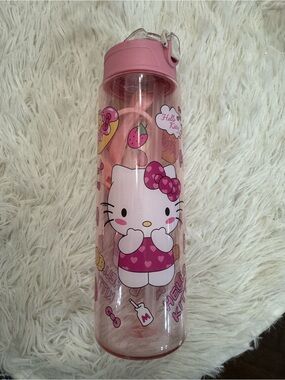 Hello Kitty Pink Clear Water Bottle with strap holder